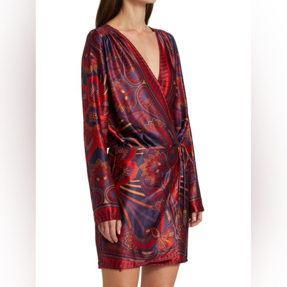 Nwt Farm Rio Macaw Arabesque Plunging V-Neck Wrap Mini Dress - Picture 4 of 14